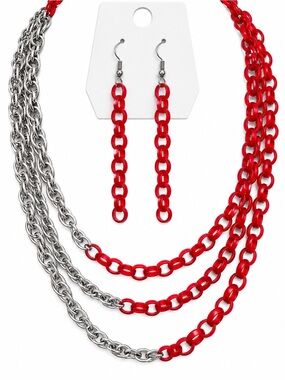 Red-y or Not Necklace & Earrings Set